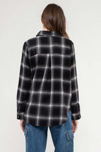 COLLARED PLAID LONG SLEEVE WOVEN TOP -  BLACK
