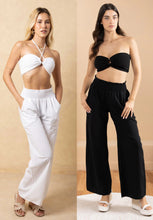 COTTON PANTS WITH SMOCKED WAIST- BLACK, WHITE OR BABY BEIGE