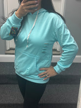 Shabby Distressed Drawstring Hoodie - Pink, White or Light Blue