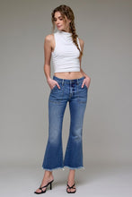 Hidden Medium Wash Frayed Hem Cargo Crop Flare
