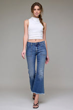 Hidden Medium Wash Frayed Hem Cargo Crop Flare