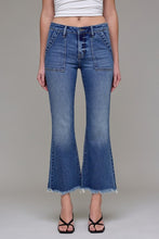 Hidden Medium Wash Frayed Hem Cargo Crop Flare