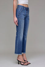 Hidden Medium Wash Frayed Hem Cargo Crop Flare