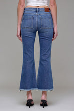 Hidden Medium Wash Frayed Hem Cargo Crop Flare