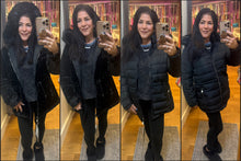 Women's Reversible Faux Fur Hooded Puffer Coat - Black