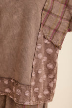 Mineral Washed Boho Pattern Patched Vneck Blouse - Charcoal or Ash Oak