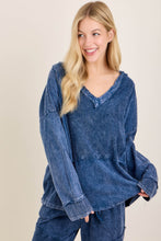 Mineral Washed Fabric Block Fall Vneck Terry Top - Ash Oak, Ashed Black or Navy