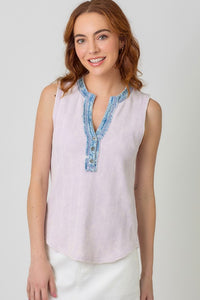 Mystree Washed Thermal Sleeveless Henley Top - Black, Grey,  BluePurple or Cream
