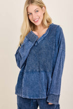 Mineral Washed Fabric Block Fall Vneck Terry Top - Ash Oak, Ashed Black or Navy