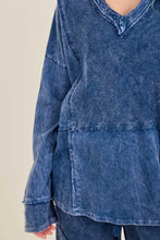 Mineral Washed Fabric Block Fall Vneck Terry Top - Ash Oak, Ashed Black or Navy