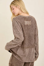 Mineral Washed Fabric Block Fall Vneck Terry Top - Ash Oak, Ashed Black or Navy
