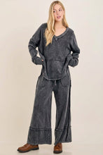 Mineral Washed Fabric Block Fall Vneck Terry Top - Ash Oak, Ashed Black or Navy