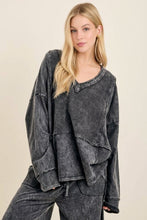 Mineral Washed Fabric Block Fall Vneck Terry Top - Ash Oak, Ashed Black or Navy