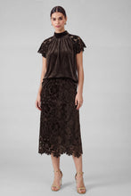 Velvet Lace Short Sleeve Top - Dark Brown