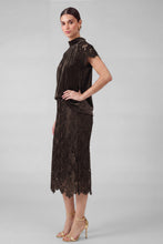 Velvet Lace Short Sleeve Top - Dark Brown