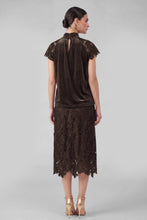 Velvet Lace Short Sleeve Top - Dark Brown