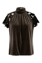 Velvet Lace Short Sleeve Top - Dark Brown