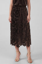 Floral Lace Elastic Waist Midi Skirt - Dark Brown