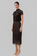 Floral Lace Elastic Waist Midi Skirt - Dark Brown