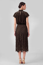 Floral Lace Elastic Waist Midi Skirt - Dark Brown