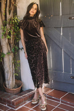 Floral Lace Elastic Waist Midi Skirt - Dark Brown
