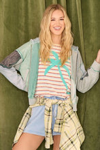 Color Blocked Zip-up Hoodie - Green/Grey or Oatmeal Mix