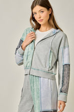 Color Blocked Zip-up Hoodie - Green/Grey or Oatmeal Mix