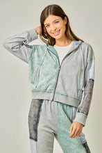 Color Blocked Zip-up Hoodie - Green/Grey or Oatmeal Mix