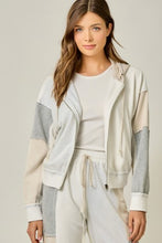 Color Blocked Zip-up Hoodie - Green/Grey or Oatmeal Mix