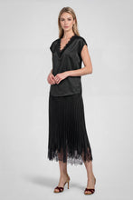 Lace V-neck Satin Cap Sleeve Top - Taupe Grey or Black