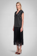 Lace V-neck Satin Cap Sleeve Top - Taupe Grey or Black