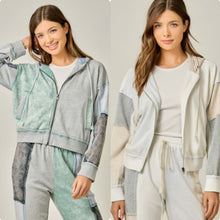 Color Blocked Zip-up Hoodie - Green/Grey or Oatmeal Mix