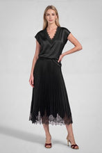 Lace V-neck Satin Cap Sleeve Top - Taupe Grey or Black