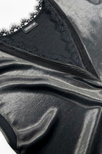 Lace V-neck Satin Cap Sleeve Top - Taupe Grey or Black
