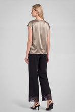 Lace V-neck Satin Cap Sleeve Top - Taupe Grey or Black