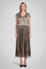 Lace V-neck Satin Cap Sleeve Top - Taupe Grey or Black