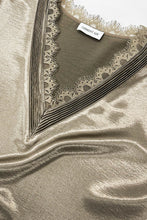Lace V-neck Satin Cap Sleeve Top - Taupe Grey or Black