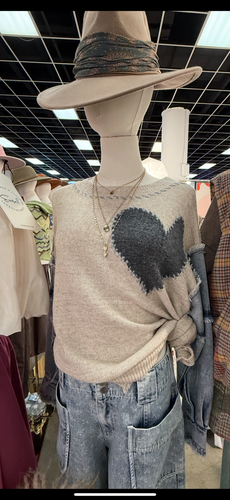 Heart Patch Front Knitted Sweater - Oatmeal