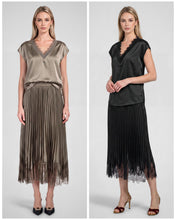 Lace V-neck Satin Cap Sleeve Top - Taupe Grey or Black