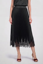 Lace Hem Pleated Satin Midi Skirt - Taupe Grey or Black