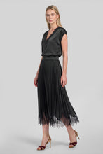 Lace Hem Pleated Satin Midi Skirt - Taupe Grey or Black