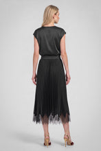 Lace Hem Pleated Satin Midi Skirt - Taupe Grey or Black