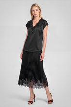 Lace Hem Pleated Satin Midi Skirt - Taupe Grey or Black