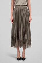 Lace Hem Pleated Satin Midi Skirt - Taupe Grey or Black