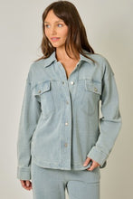 Washed Knit Denim Shacket - Denim Blue or Light Denim Blue