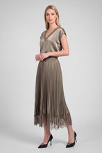 Lace Hem Pleated Satin Midi Skirt - Taupe Grey or Black