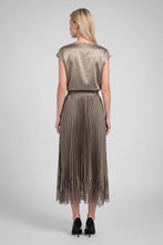 Lace Hem Pleated Satin Midi Skirt - Taupe Grey or Black