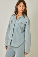 Washed Knit Denim Shacket - Denim Blue or Light Denim Blue