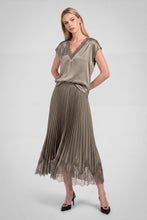 Lace Hem Pleated Satin Midi Skirt - Taupe Grey or Black