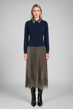 Lace Hem Pleated Satin Midi Skirt - Taupe Grey or Black